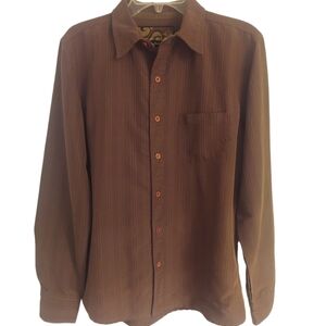 Y2K PrAna Men's Shirt Size Medium Slim dark taupe pinstripe